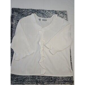 Cathy Che White Ruffle Blouse Women’s Size 16  Elegant 3/4 Sleeve Top